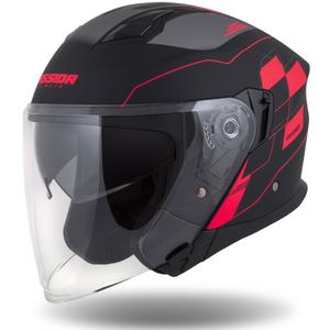 Cassida Jet Tech Roxor open motorhelm zwart-grijs-fluor rood mat