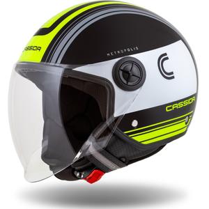 Cassida Handy Metropolis Zwart-Wit-Fluo Geel-Grijs Open Motorhelm