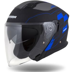 Cassida Jet Tech Roxor zwart-grijs-blauw mat open motorhelm