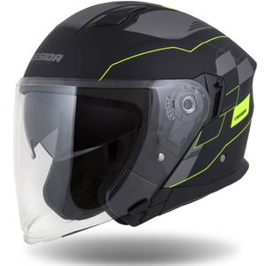 Cassida Jet Tech Roxor open motorhelm zwart-grijs-fluogeel mat uitverkoop