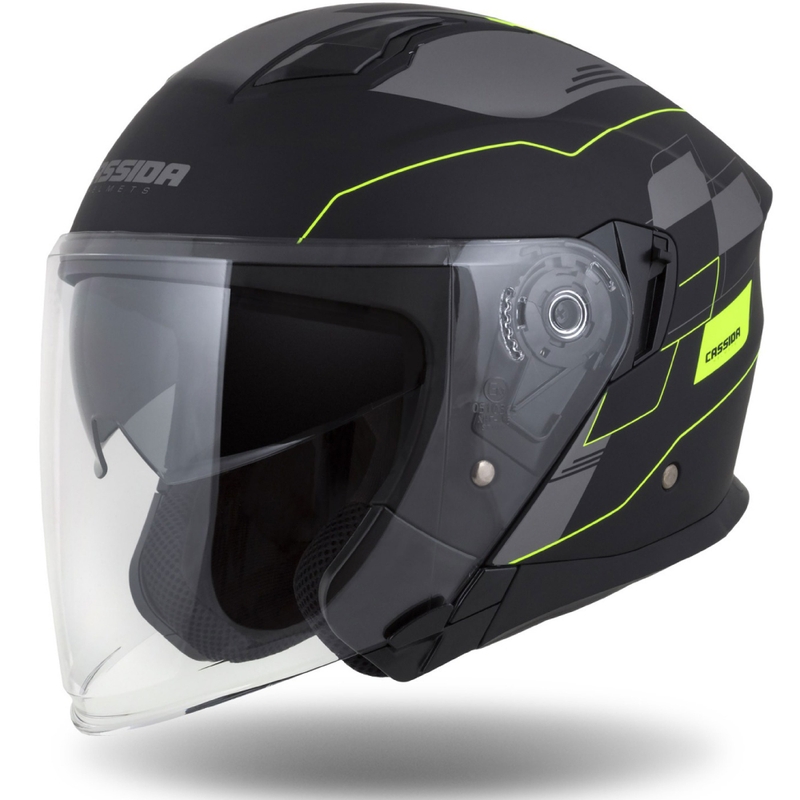 Cassida Jet Tech Roxor open motorhelm zwart-grijs-fluogeel mat uitverkoop