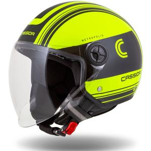 Cassida Handy Metropolis Safety fluorgeel-zwart-reflecterend grijs open motorhelm