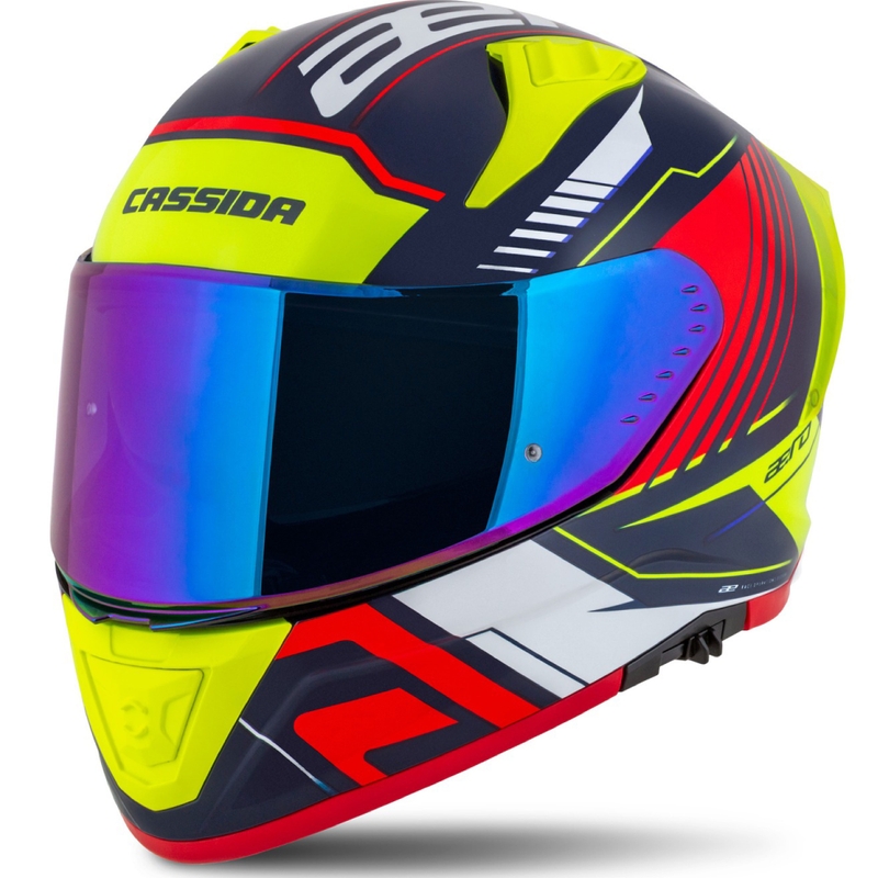 Cassida Aero Drome integraal motorhelm parelblauw-geel-oranje-rood-wit