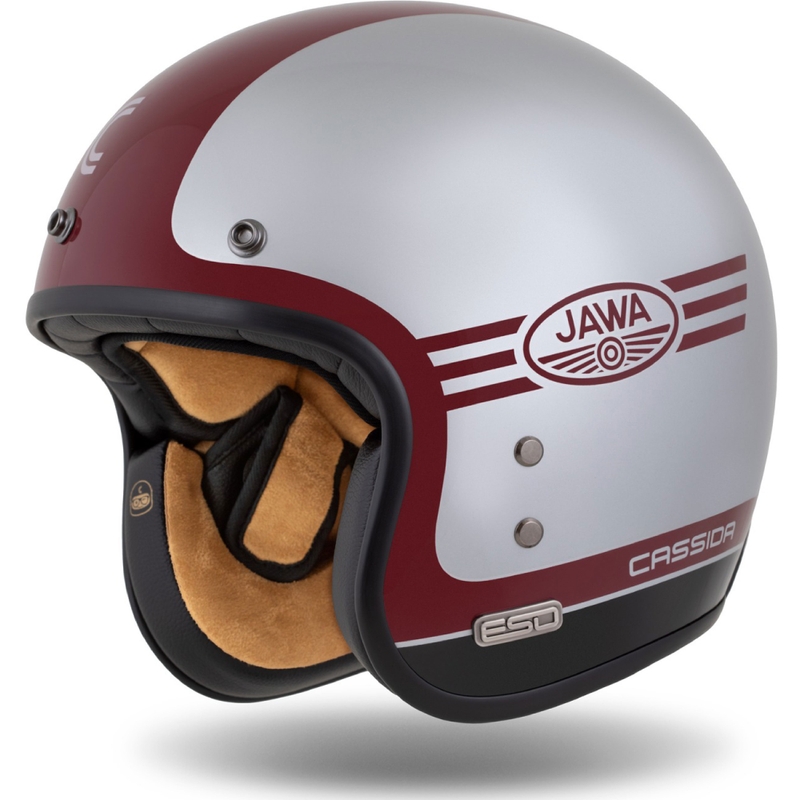Cassida Eso Jawa Panel Open Face Helm Rood-Zilver-Zwart