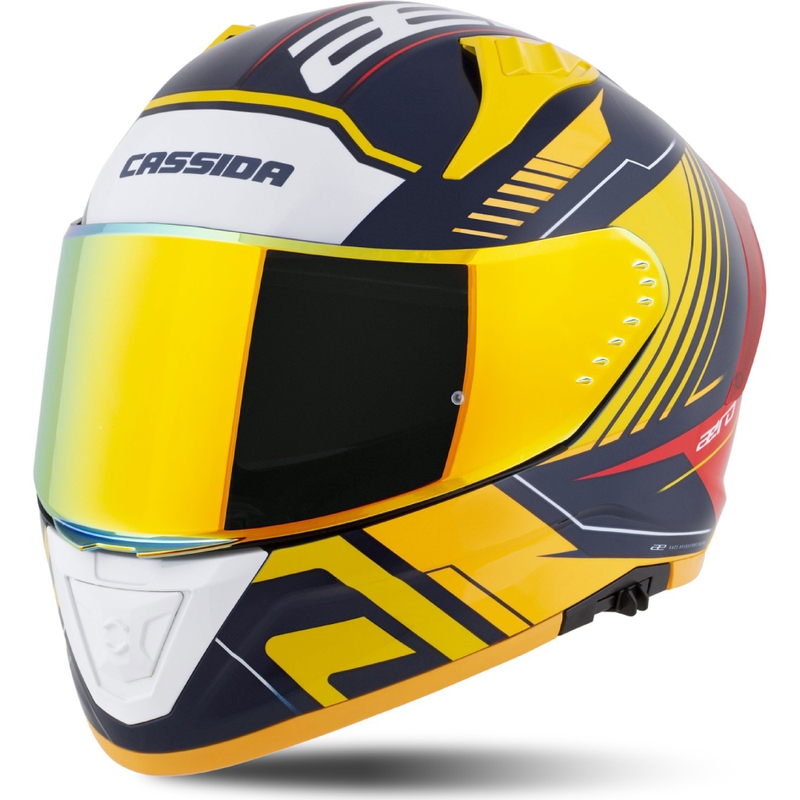 Cassida Aero Drome integraal motorhelm blauw-fluorgeel-oranje-rood-lichtblauw-wit