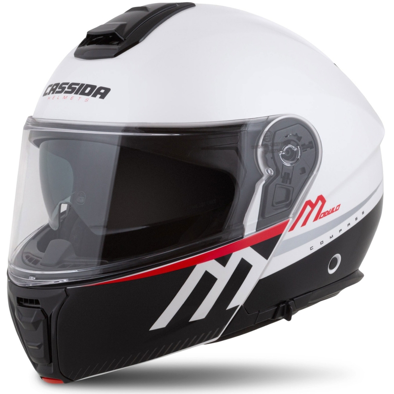 Cassida Modulo 2.1 Compass flip-up motorhelm parelwit-zwart-rood-zilver