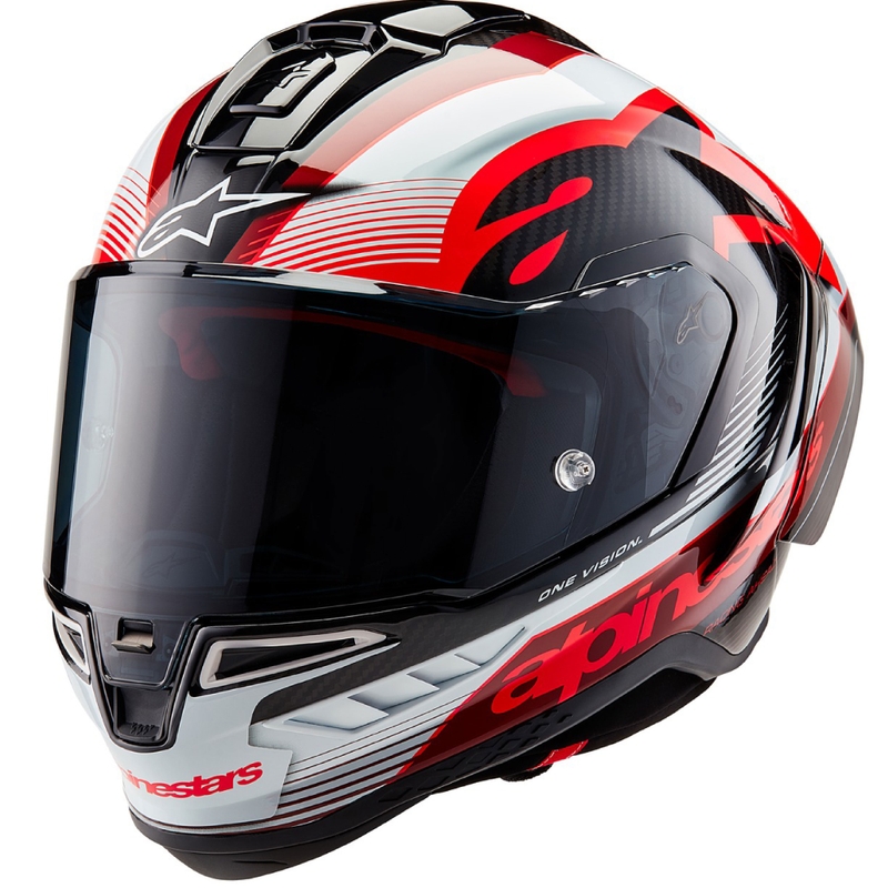 Alpinestars Supertech R-10 Team carbon rood en witte integraal motorhelm