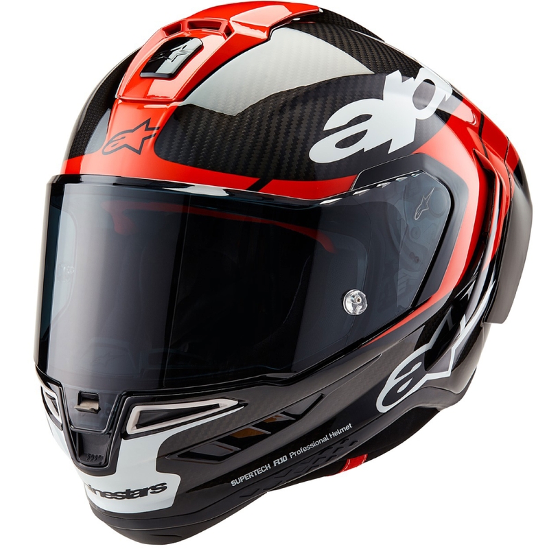 Alpinestars Supertech R-10 Element carbon fluo integraalhelm voor motorfietsen, rood-wit