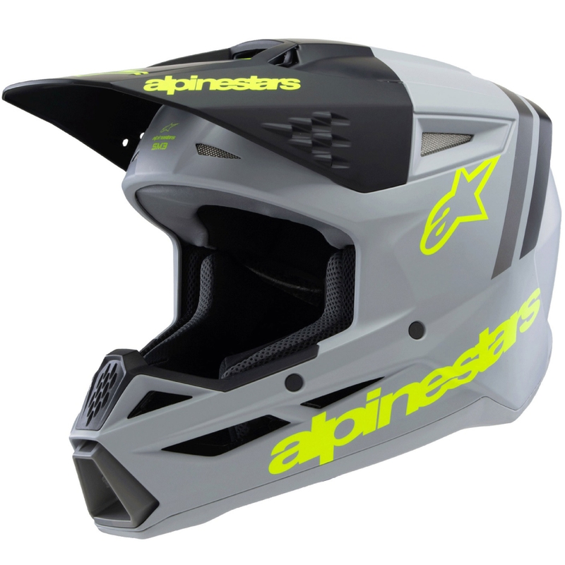 Alpinestars S-M3 RADIUM kindercrosshelm mat grijs-fluogeel-zwart