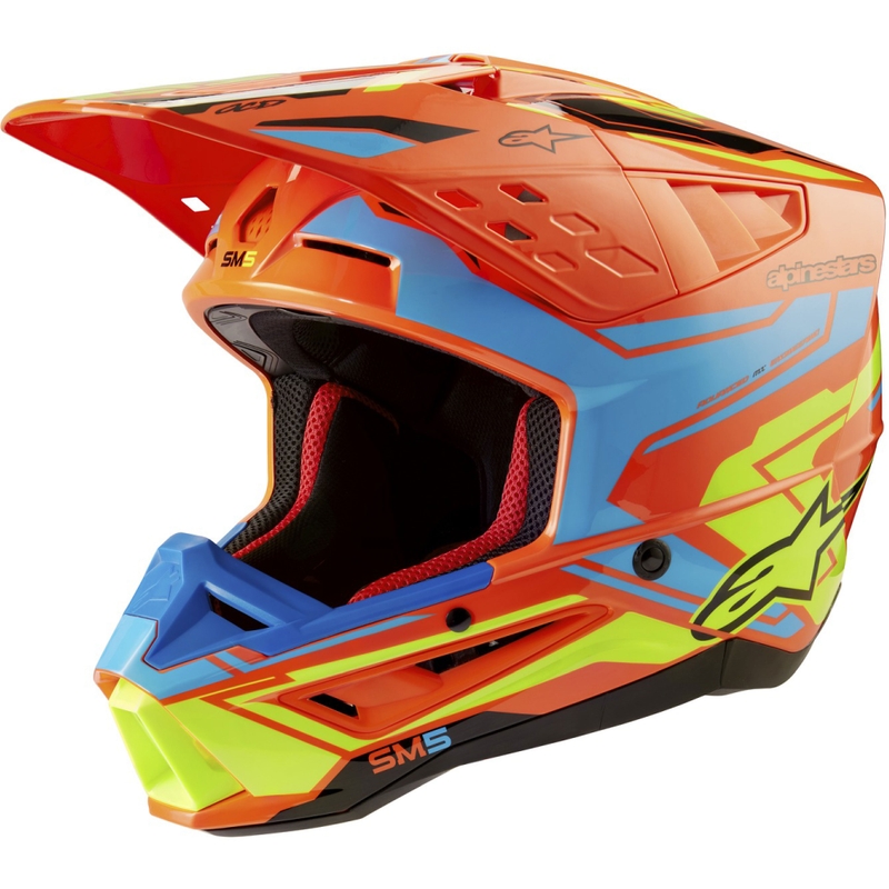 Alpinestars S-M5 Action 2 fluor oranje-lichtblauw-fluo geel motorcrosshelm