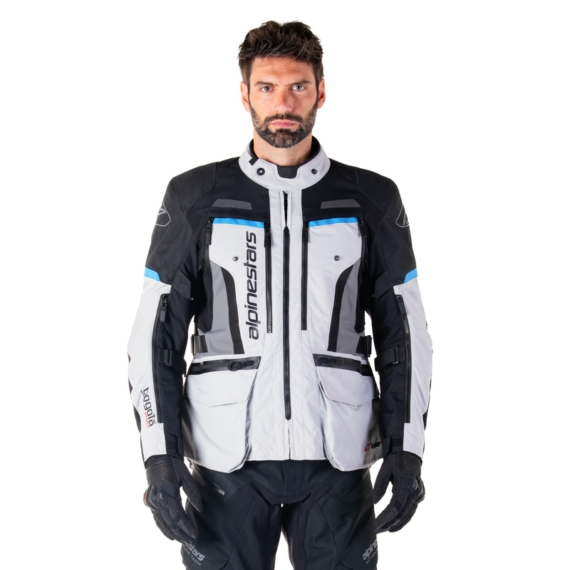 Alpinestars Bogota PRO Drystar grijs-zwart-blauw motorjas