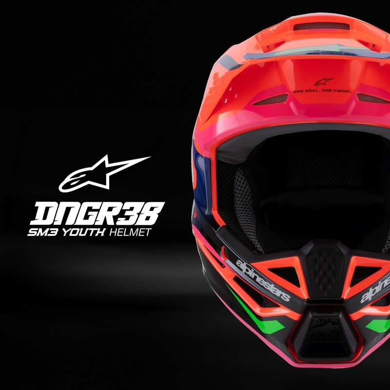 Kinder motorcrosshelm Alpinestars S-M3 HAIDEN DEEGAN fluor oranje-paars-roze-groen