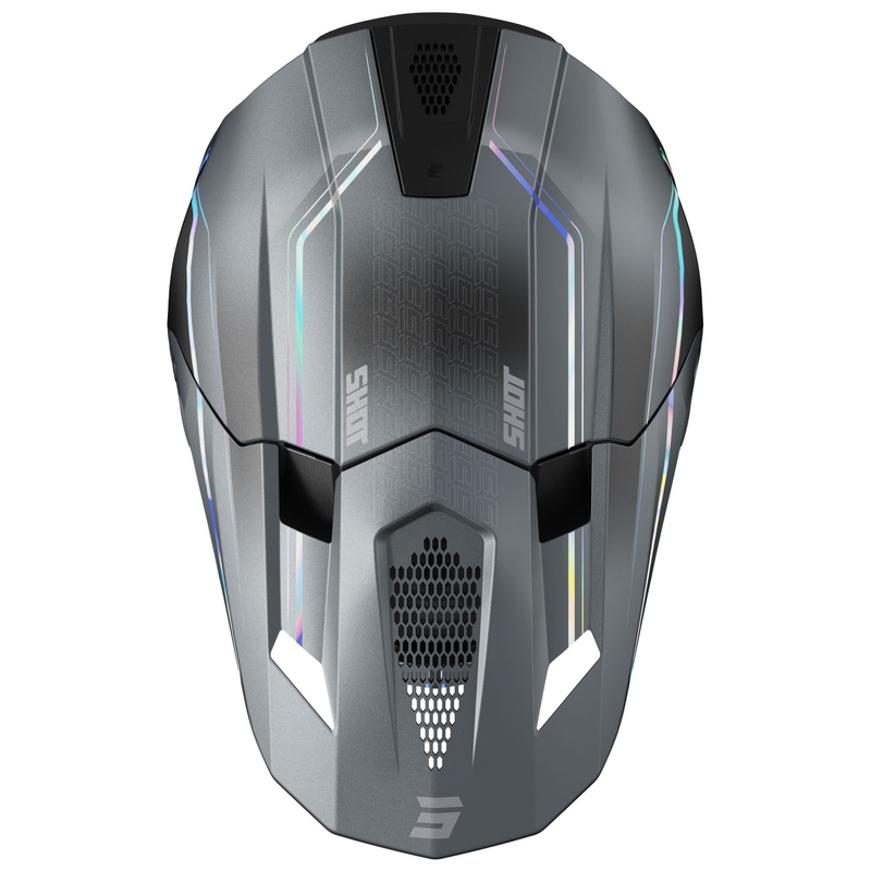 Motorcrosshelm Shot Lite Challenger parelgrijs holografisch