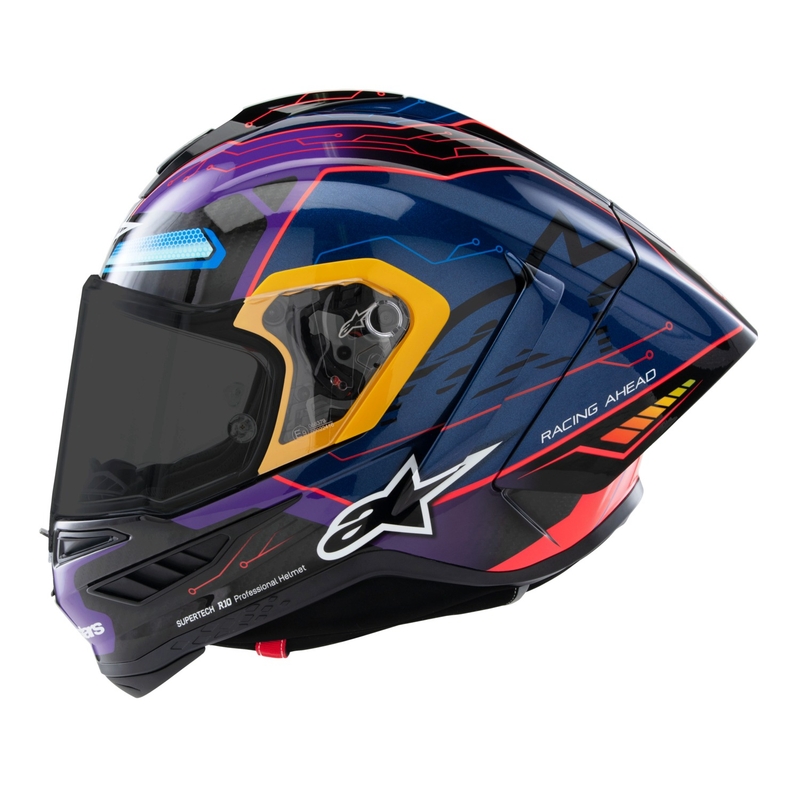Alpinestars Supertech R-10 limited edition Martinator Jorge Martin blauw-paars-rood-geel integraal motorhelm