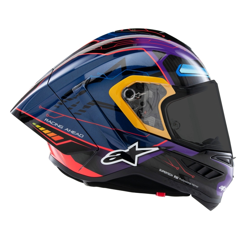 Alpinestars Supertech R-10 limited edition Martinator Jorge Martin blauw-paars-rood-geel integraal motorhelm