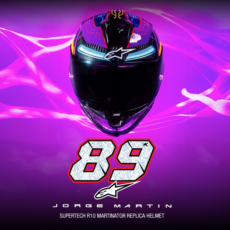 Alpinestars Supertech R-10 limited edition Martinator Jorge Martin blauw-paars-rood-geel integraal motorhelm