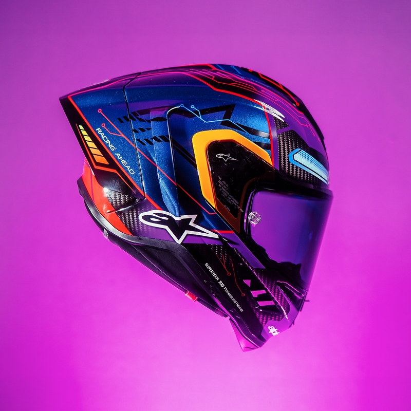 Alpinestars Supertech R-10 limited edition Martinator Jorge Martin blauw-paars-rood-geel integraal motorhelm