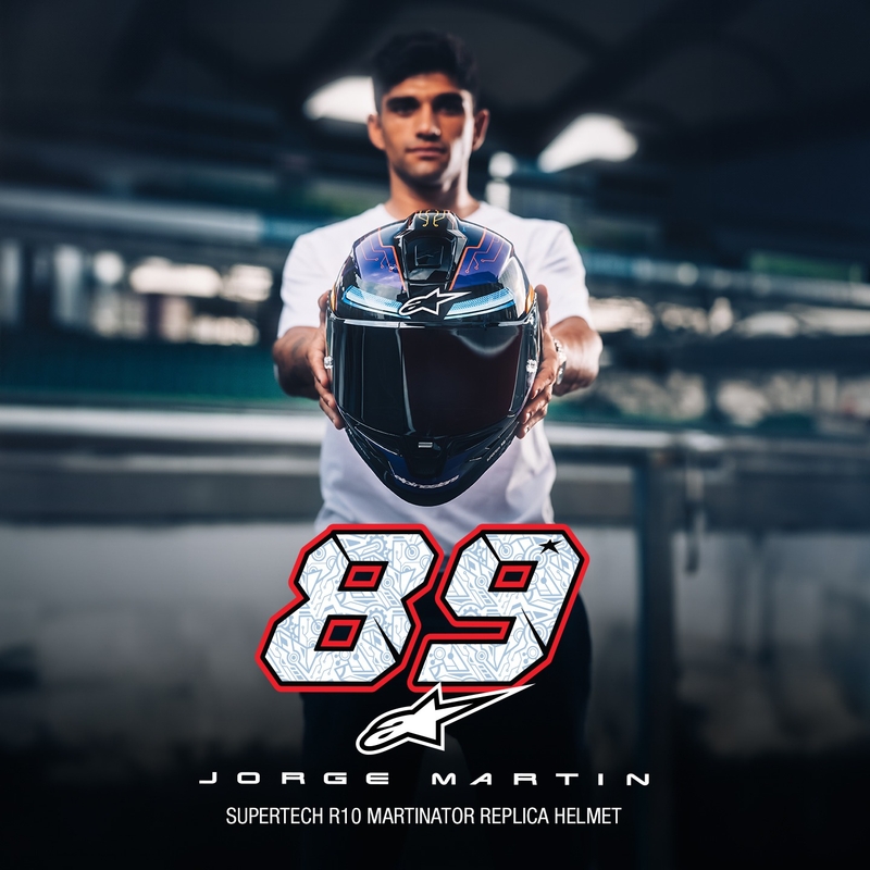 Alpinestars Supertech R-10 limited edition Martinator Jorge Martin blauw-paars-rood-geel integraal motorhelm