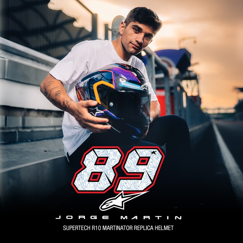 Alpinestars Supertech R-10 limited edition Martinator Jorge Martin blauw-paars-rood-geel integraal motorhelm