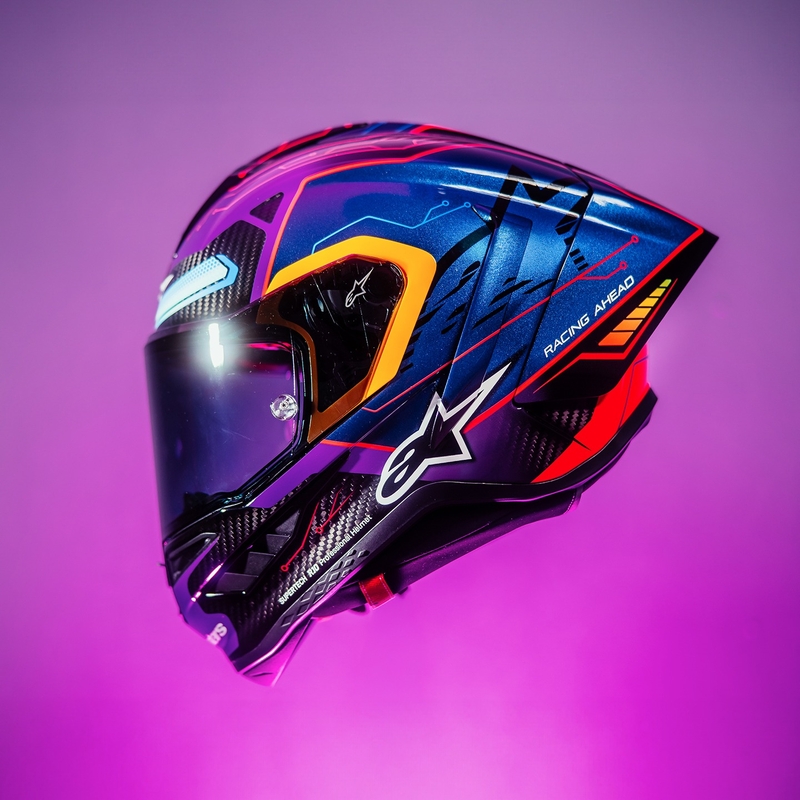 Alpinestars Supertech R-10 limited edition Martinator Jorge Martin blauw-paars-rood-geel integraal motorhelm