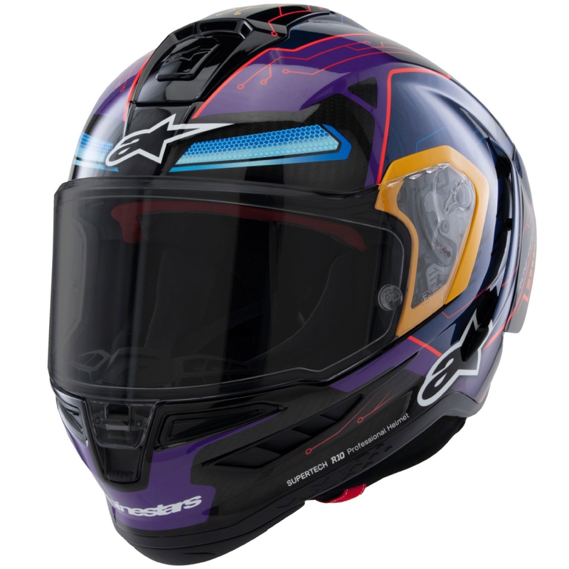 Alpinestars Supertech R-10 limited edition Martinator Jorge Martin blauw-paars-rood-geel integraal motorhelm