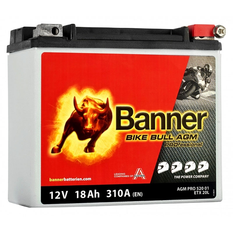 Onderhoudsvrije Banner Bike Bull AGM PRO 520 01/BETX20L - ETX20L 12V, 18Ah, 310A