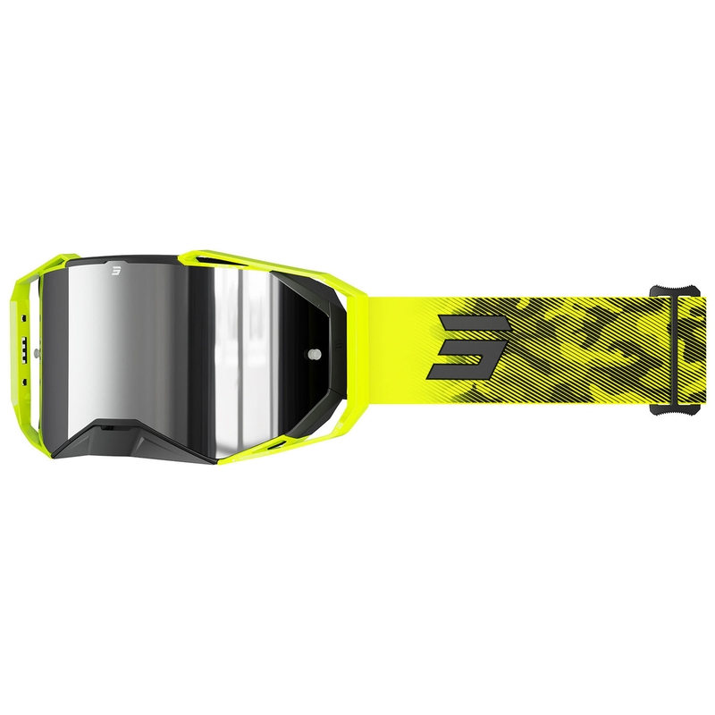 Motorcrossbril Shot Lite Patrol fluo geel met zilver iridium plexi