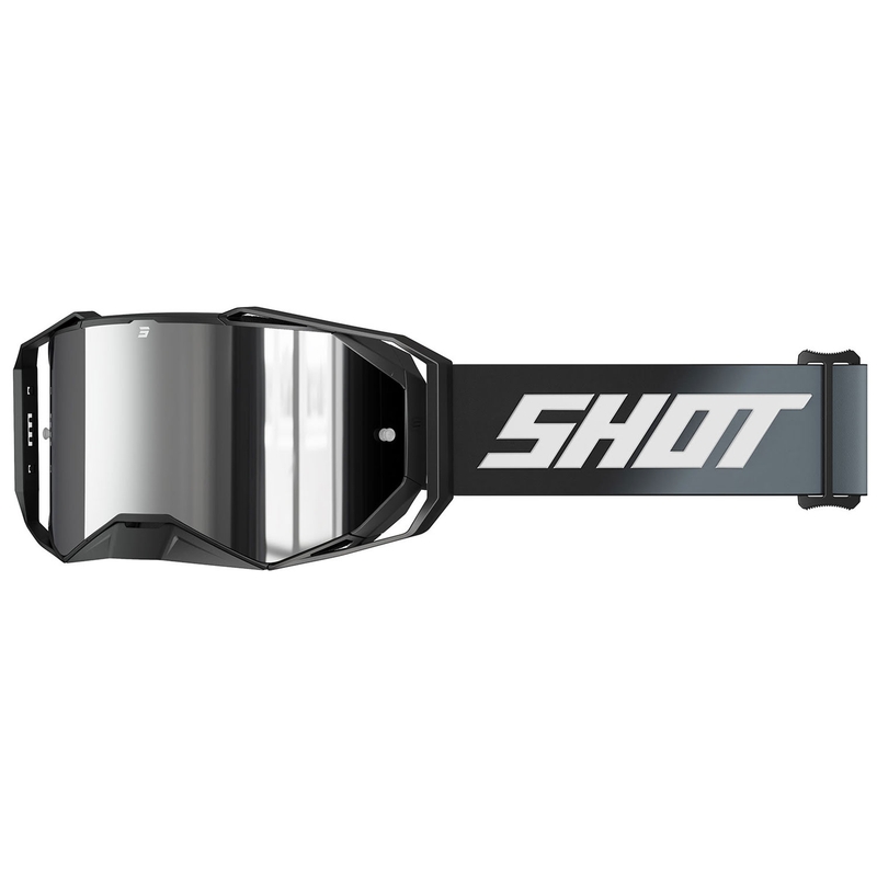 Motorcrossbril Shot Lite Stevig zwart met zilverkleurig iridium plexi