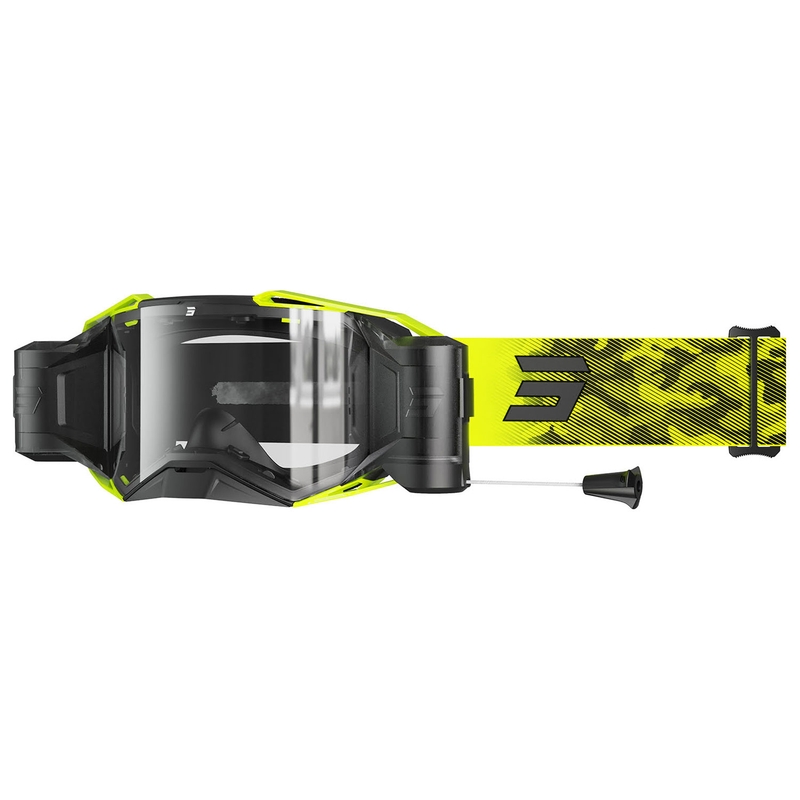 Motorcrossbril Shot Lite Roll-Off Patrol fluo geel met helder plexi