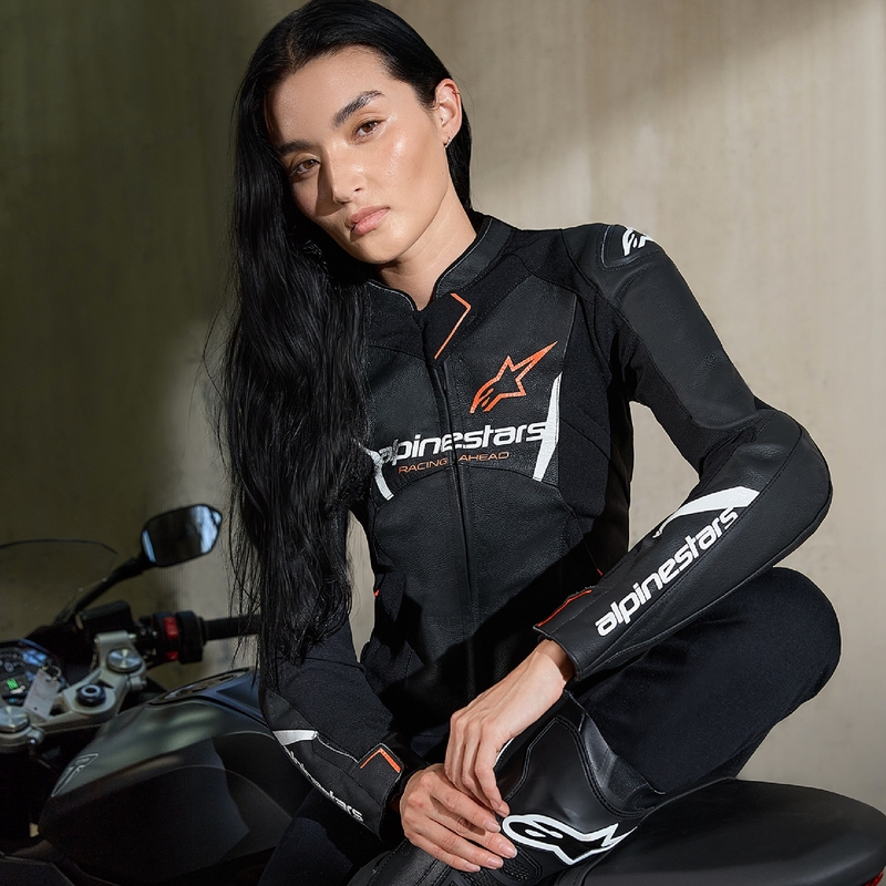 Alpinestars Stella Faster 3 Leren Motorjack Zwart-Wit-Fluorood voor dames