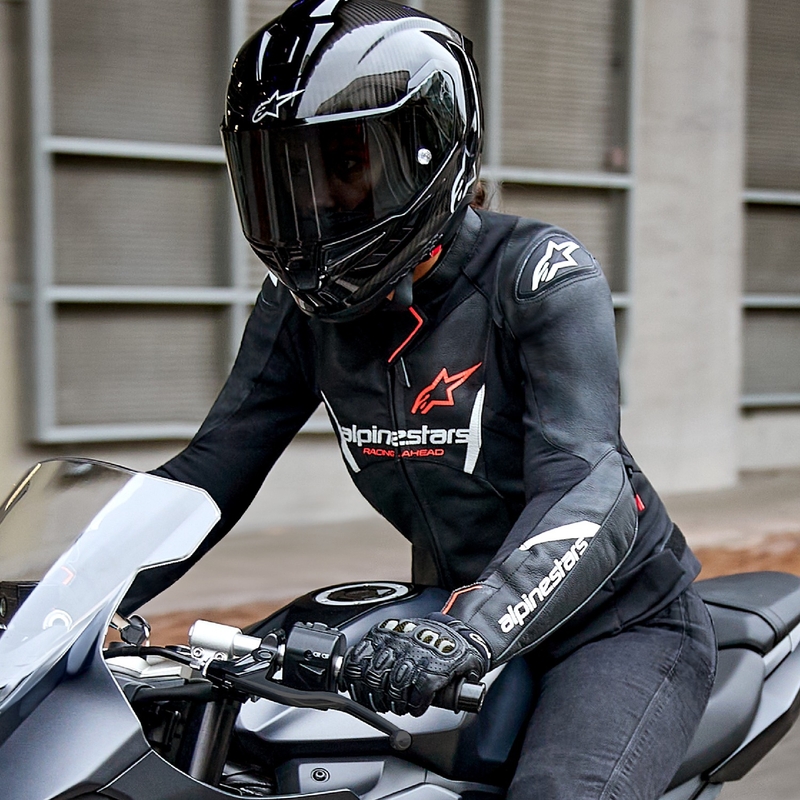 Alpinestars Stella Faster 3 Leren Motorjack Zwart-Wit-Fluorood voor dames