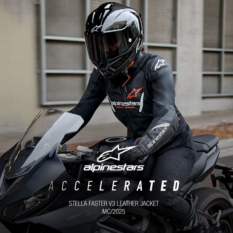 Alpinestars Stella Faster 3 Leren Motorjack Zwart-Wit-Fluorood voor dames