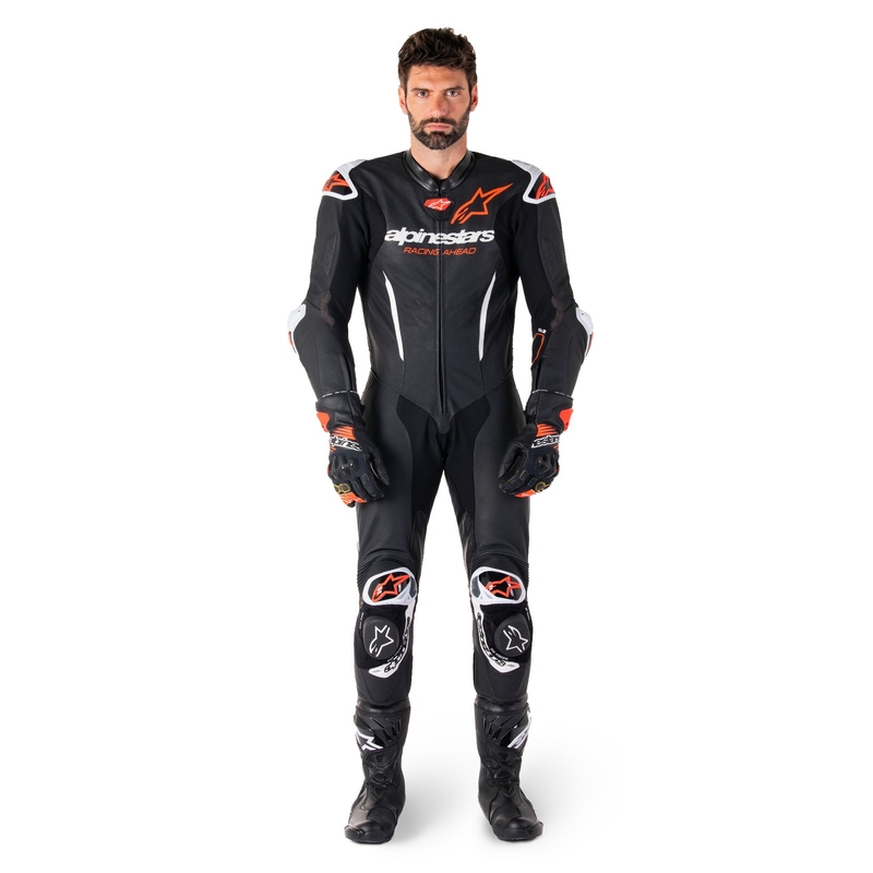 Alpinestars GP-R7 Tech-Air voorbereid/compatibel zwart-wit-fluorood eendelig lederen motorpak