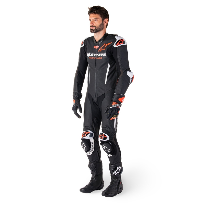 Alpinestars GP-R7 Tech-Air voorbereid/compatibel zwart-wit-fluorood eendelig lederen motorpak