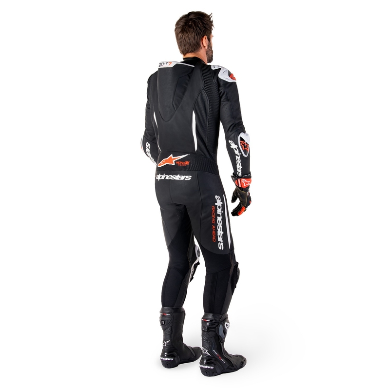 Alpinestars GP-R7 Tech-Air voorbereid/compatibel zwart-wit-fluorood eendelig lederen motorpak