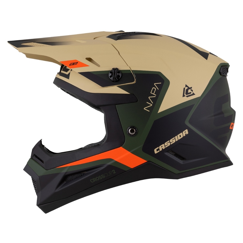 Cassida Cross Cup 2 Napa motorcrosshelm mat zandgroen-oranje-zwart