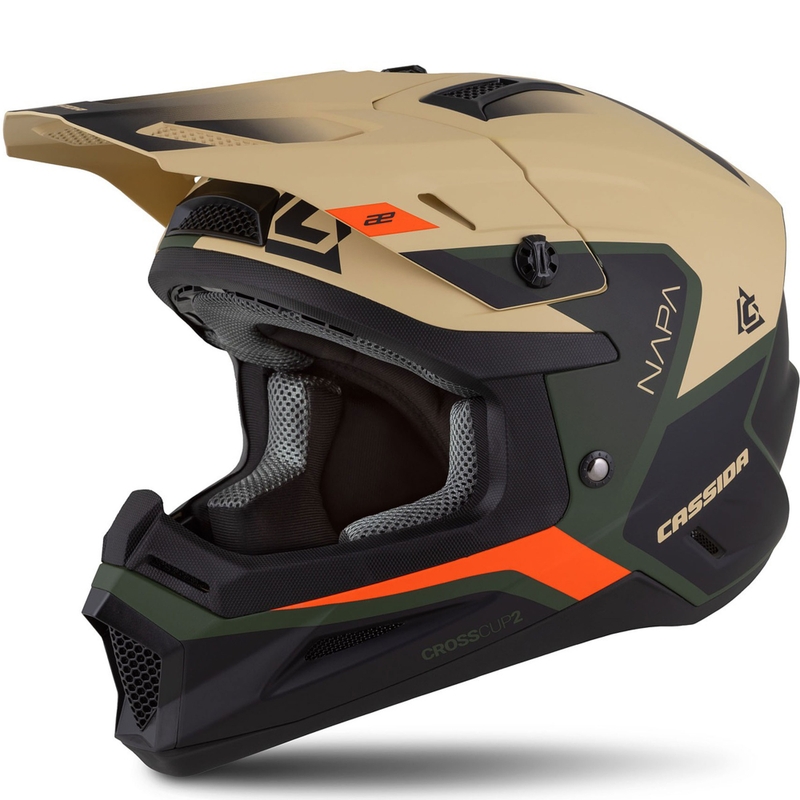 Cassida Cross Cup 2 Napa motorcrosshelm mat zandgroen-oranje-zwart