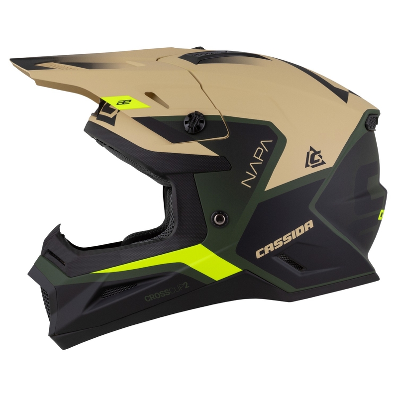 Cassida Cross Cup 2 Napa motorcrosshelm mat zand-groen-fluo geel-zwart