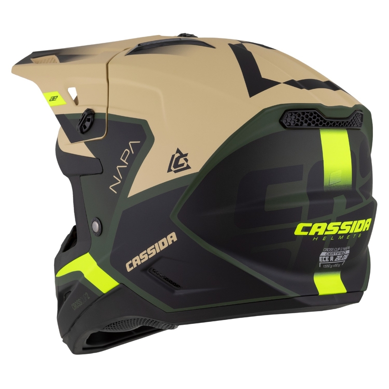 Cassida Cross Cup 2 Napa motorcrosshelm mat zand-groen-fluo geel-zwart