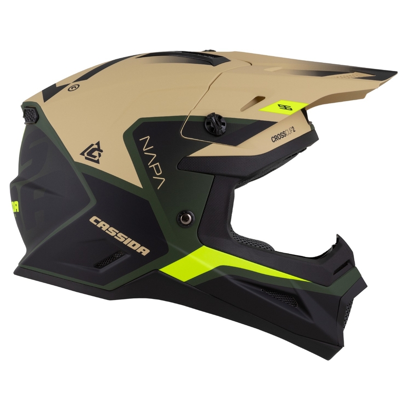 Cassida Cross Cup 2 Napa motorcrosshelm mat zand-groen-fluo geel-zwart