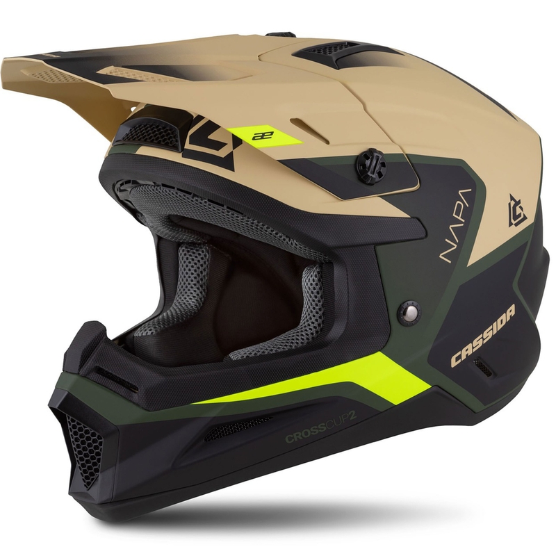 Kinder motorcrosshelm Cassida Cross Cup 2 Napa mat zand-groen-fluo geel-zwart