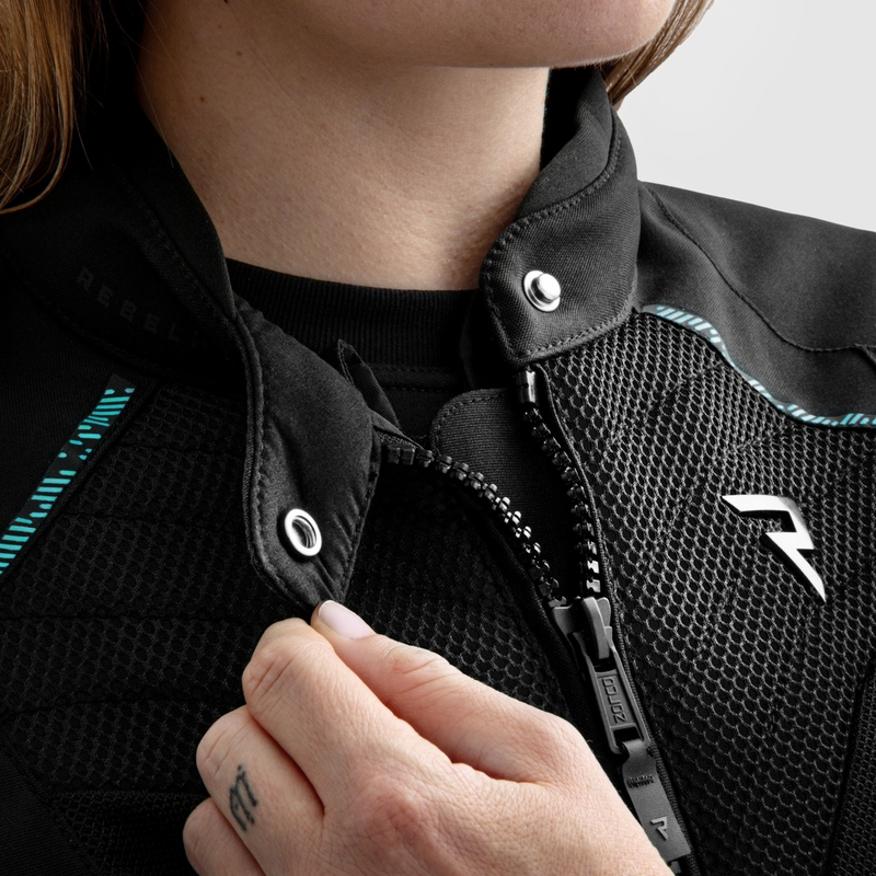 Damesjas Rebelhorn Jax Zwart met Mint Motorfiets