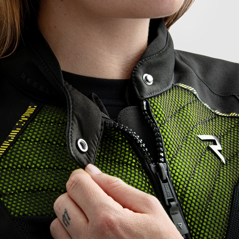 Rebelhorn Jax zwart-fluo gele motorjas voor dames