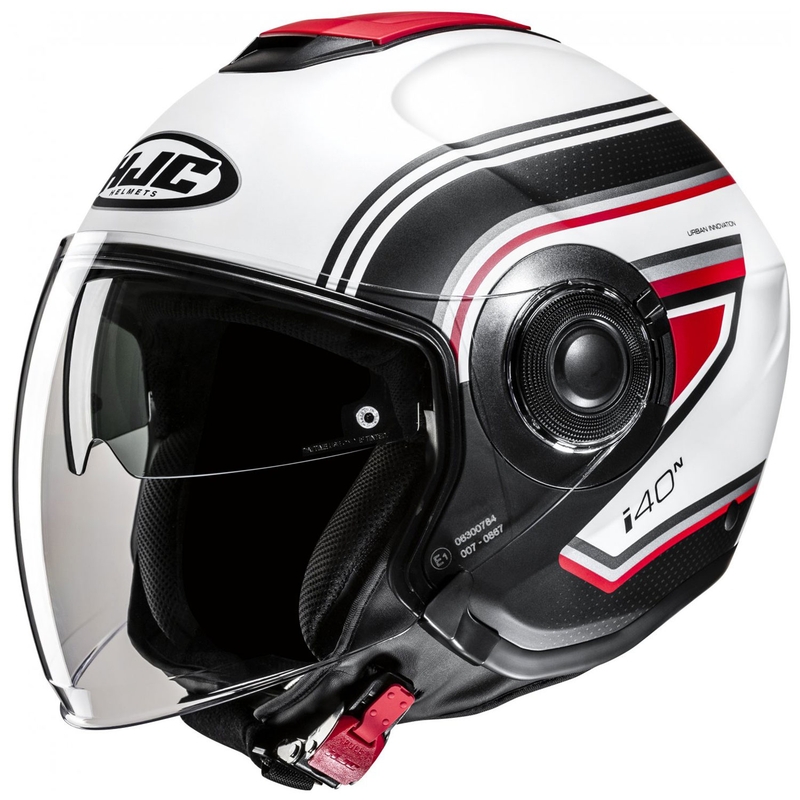 Open motorhelm HJC i40N Linia MC1SF rood-zwart-wit