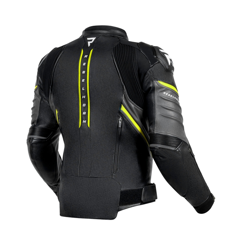 Rebelhorn Veloce zwart-grijs-fluo geel leren motorjack