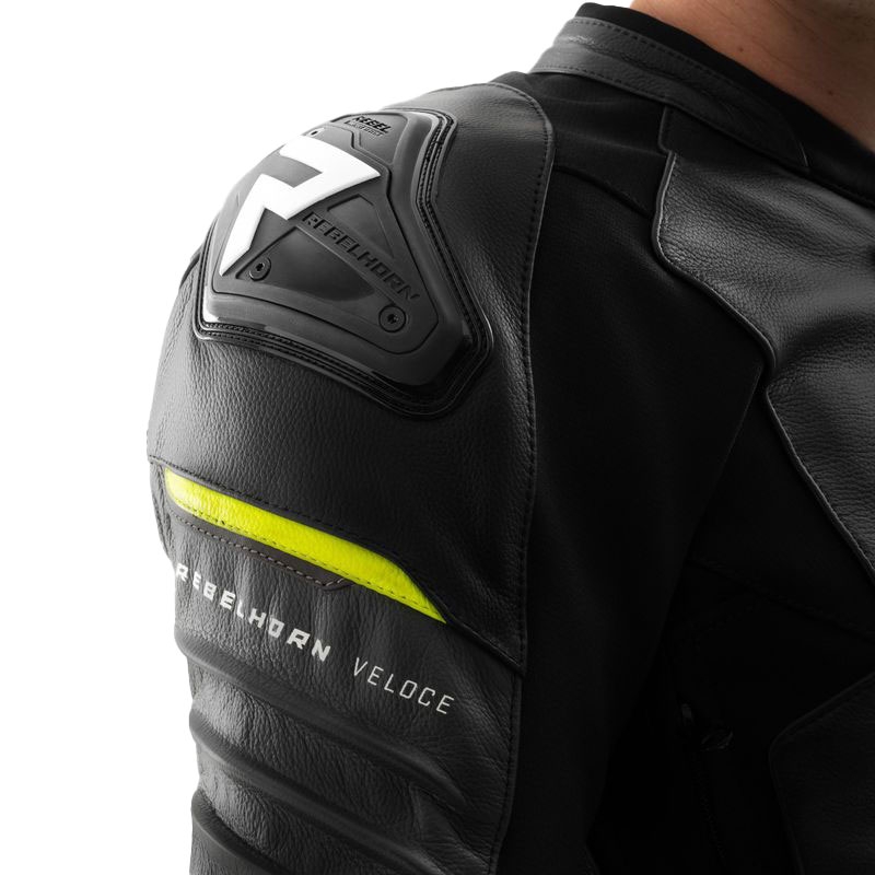 Rebelhorn Veloce zwart-grijs-fluo geel leren motorjack