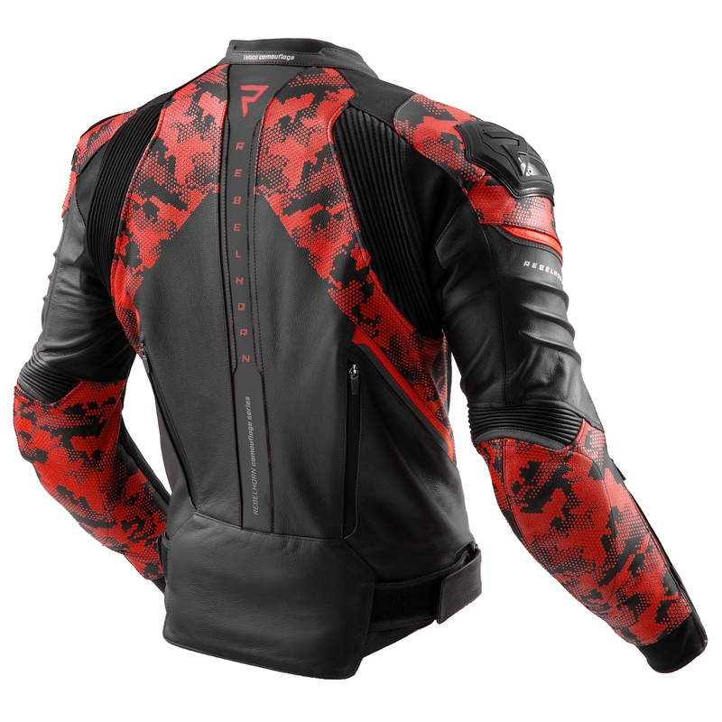 Rebelhorn Veloce zwart-camo rood leren motorjack