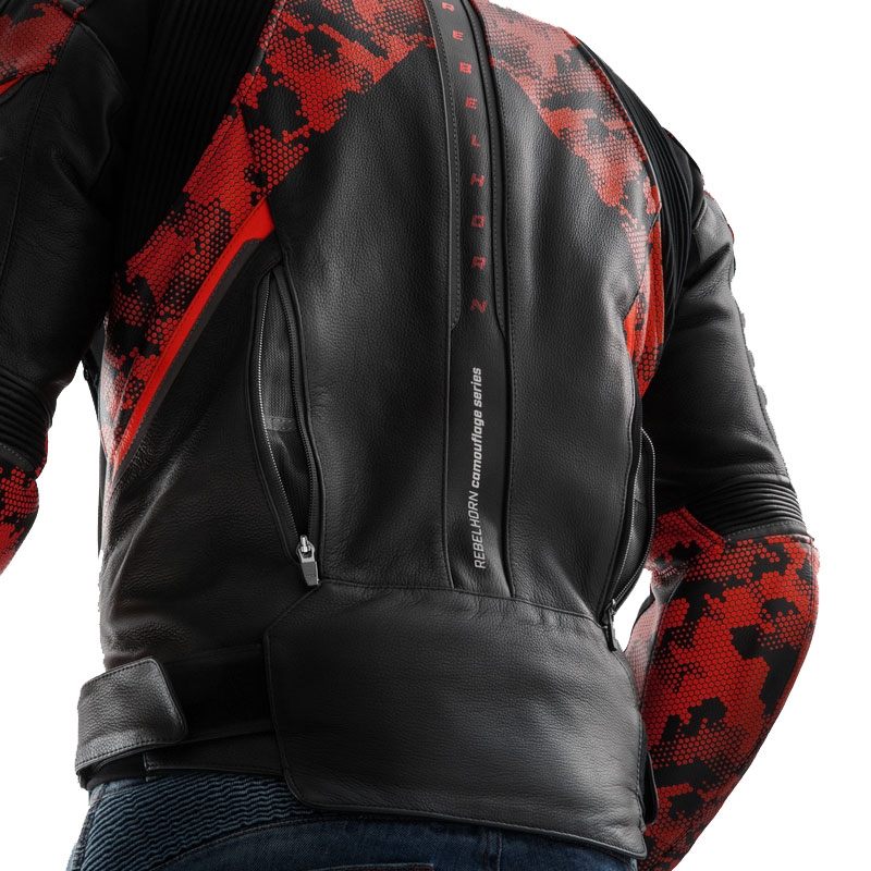 Rebelhorn Veloce zwart-camo rood leren motorjack
