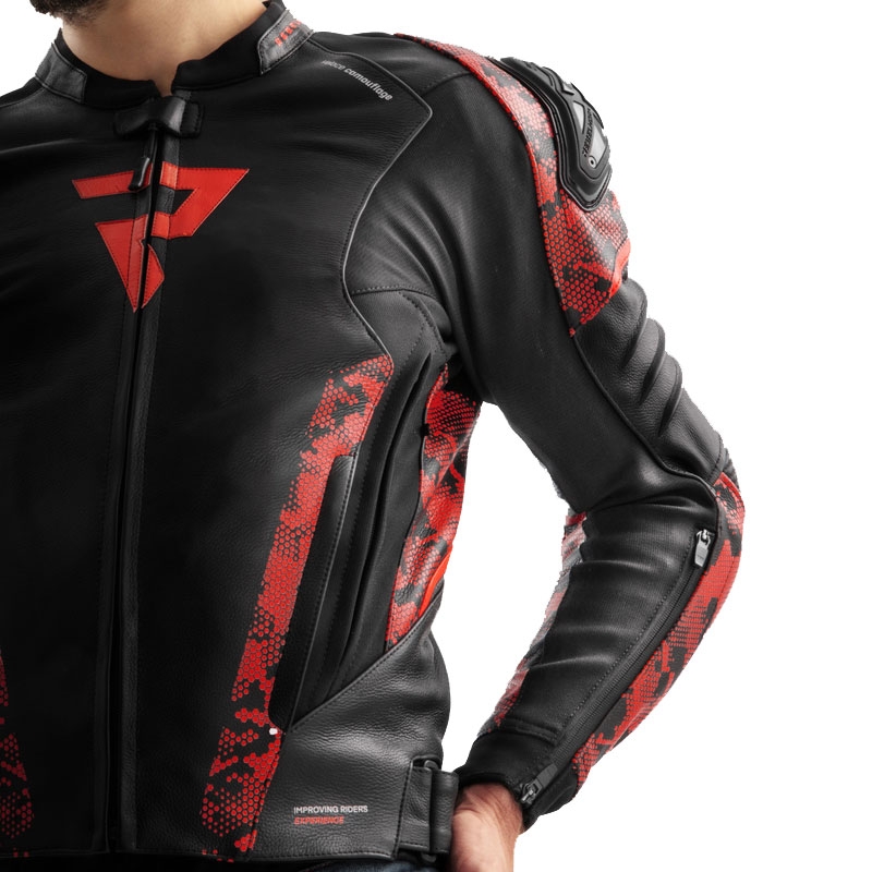 Rebelhorn Veloce zwart-camo rood leren motorjack