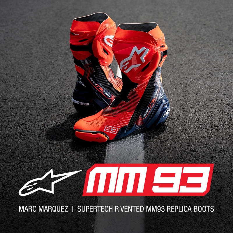 Alpinestars Supertech R Vented limited edition MM93 Marc Marquez fluor rood-blauw-zwarte motorlaarzen